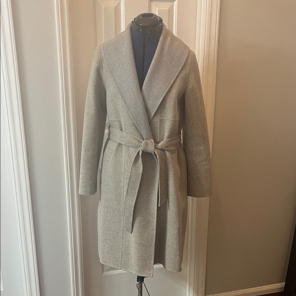 Eileen Fisher Heather Gray & Heather Blue Belted Shawl Collar Coat